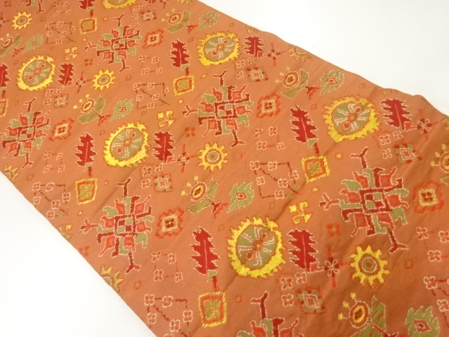 アンティーク　抽象花模様織出し袋帯（材料）